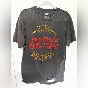 AC/DC Distressed Tee with Red and Yellow Design